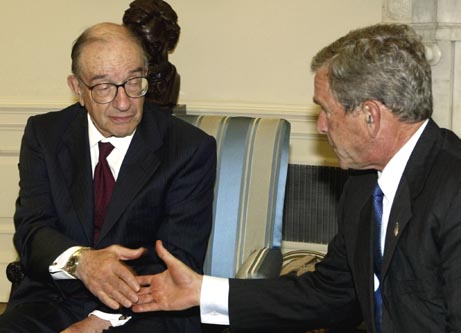 布希在華盛頓與美聯儲主席格林斯潘舉行會談