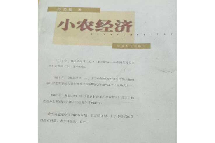 小農經濟(2008年河南人民出版社出版的圖書) 小農經濟(2008年河南人民出版社出版的圖書)