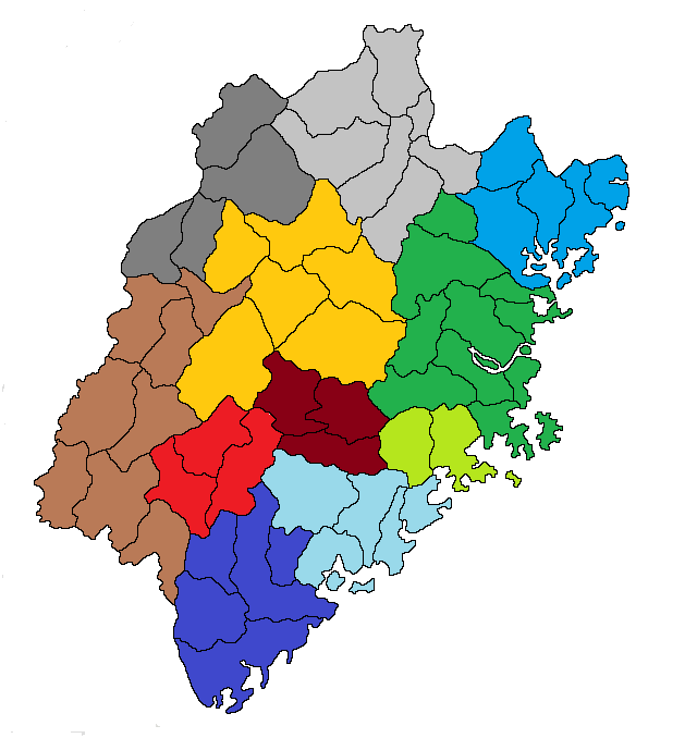 清代福建省行政區劃，深綠色部分為福州府
