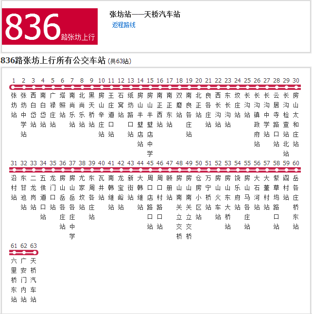 張坊公交836路 張坊公交836路