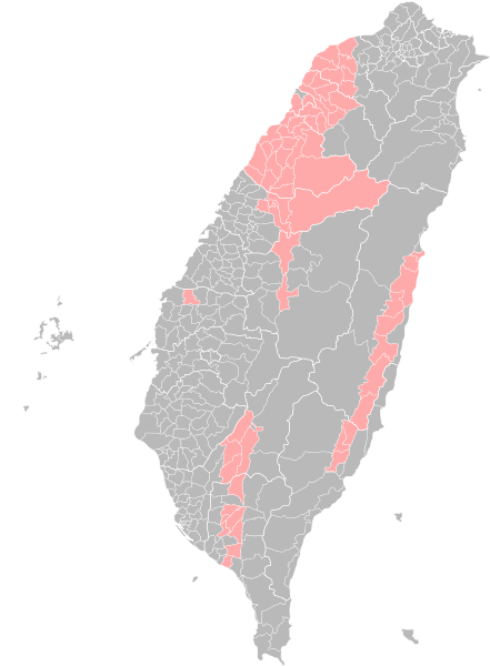 紅色部分為台灣客家文化重點發展區