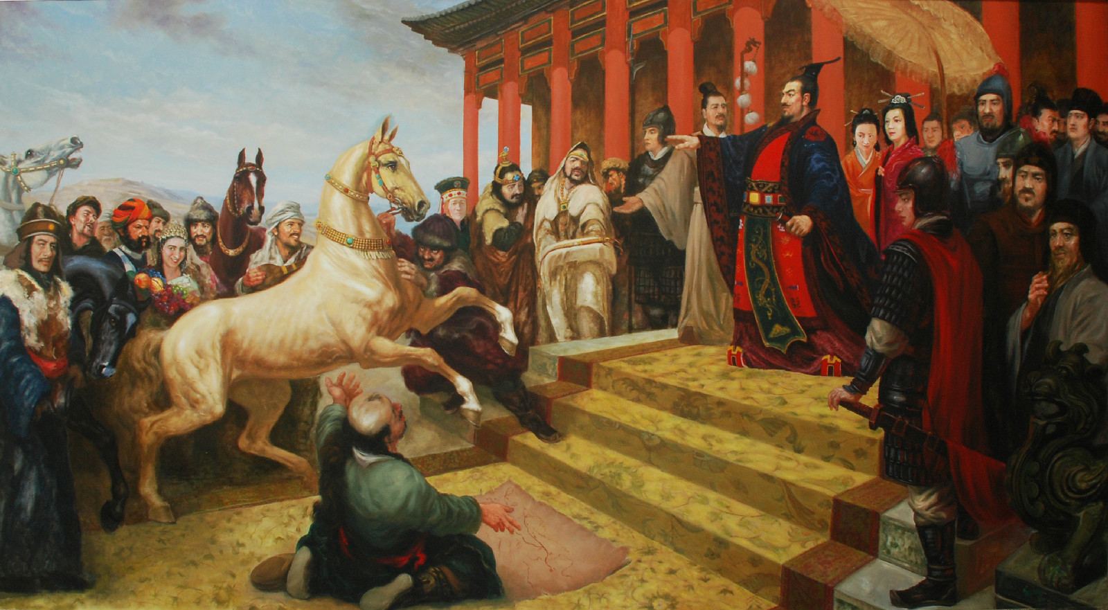 油畫作品《漢武帝與汗血寶馬》(400X210cm)