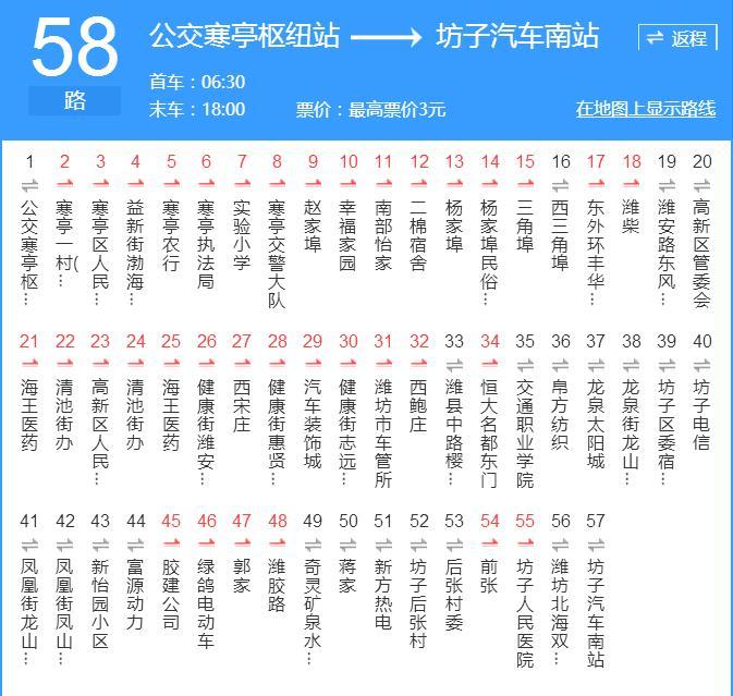 濰坊公交58路 濰坊公交58路