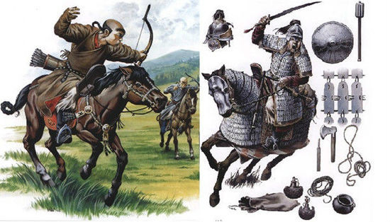 蒙古輕騎兵（左）與重騎兵（右）
