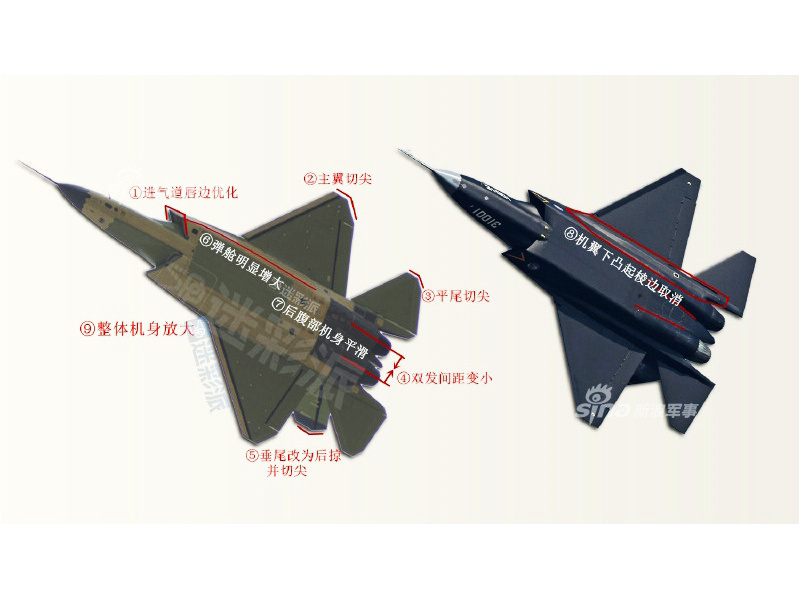 殲-31戰鬥機2.0版改進對比圖