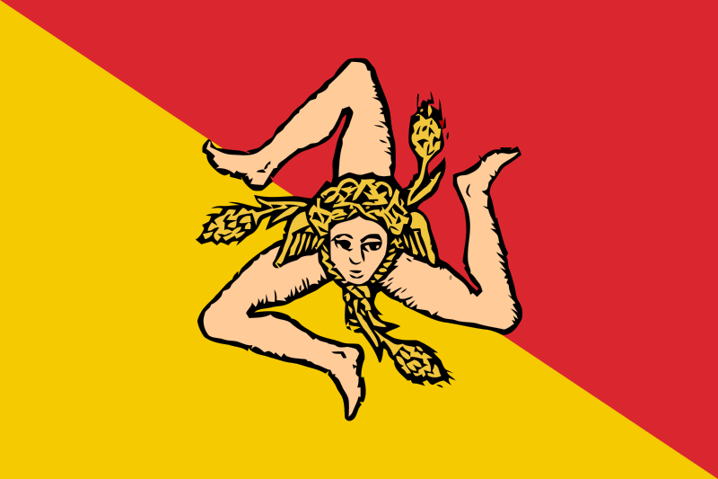 西西里旗幟三曲腿圖，被插費迪南德島上
