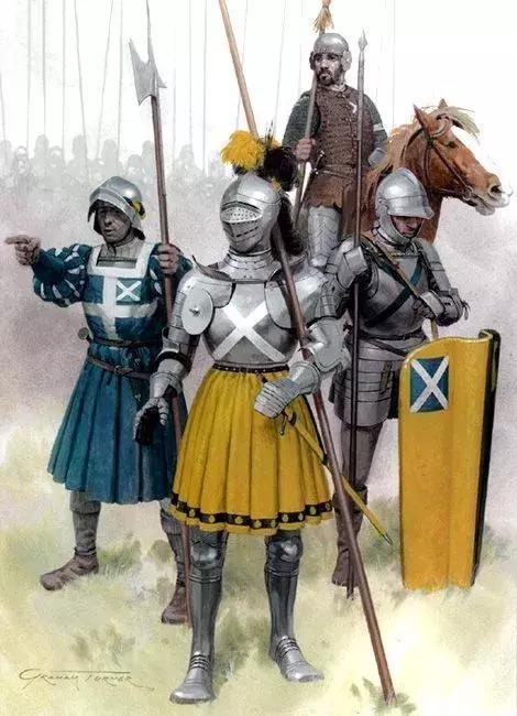 詹姆斯和大部分蘇格蘭貴族下馬站在全軍的最前面