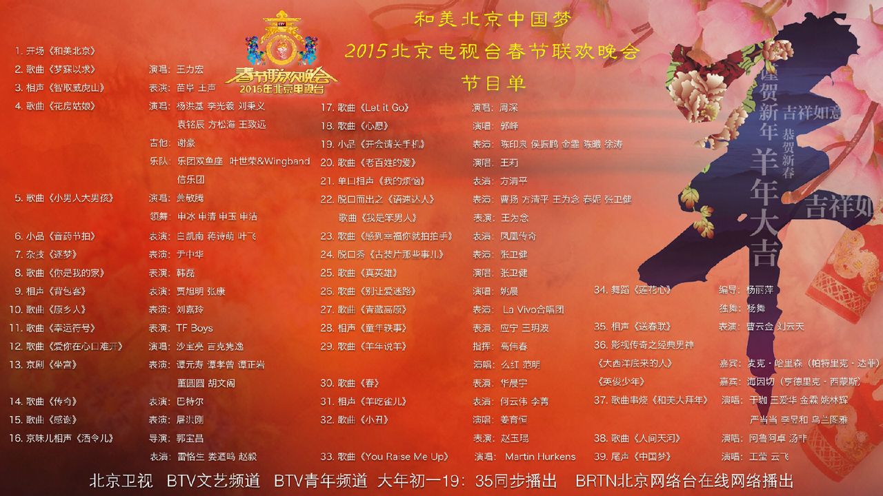 2015北京電視台春晚節目單
