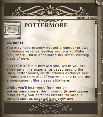 pottermore-羅琳官網上的文字預告