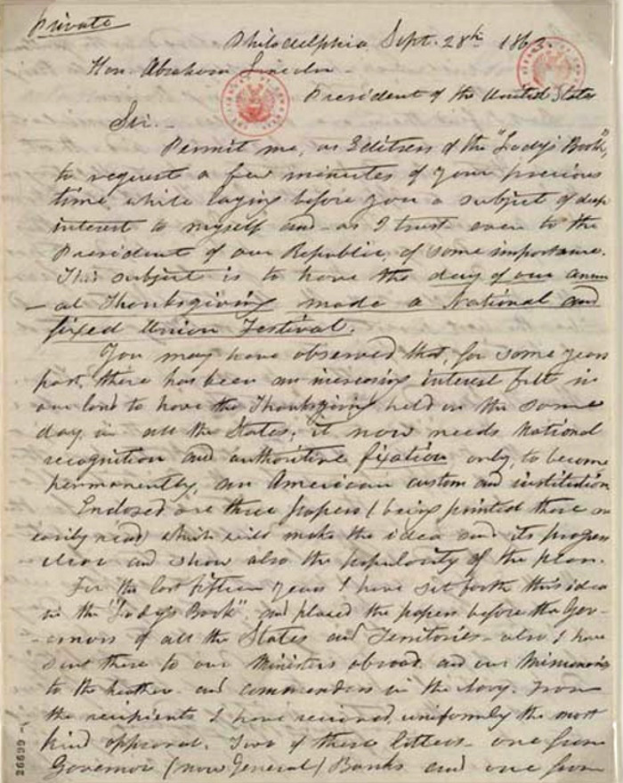 薩拉 · 黑爾寫給林肯的信