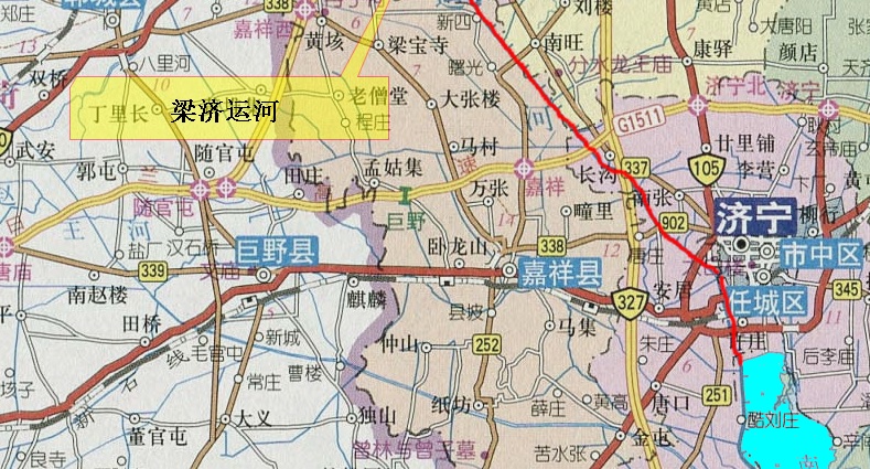 梁濟運河流經地區示意圖