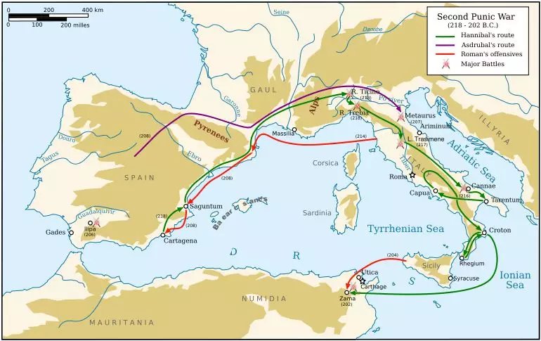 羅馬人在戰爭開始後就兵分兩路進攻迦太基腹地
