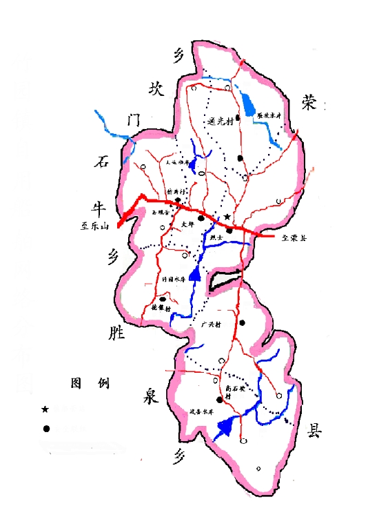 圖2：井研縣竹園鎮行政區域圖