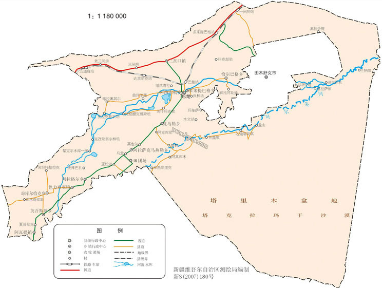 新疆維吾爾自治區巴楚縣行政區劃圖