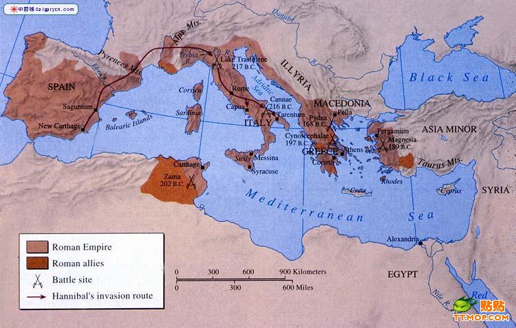 東羅馬帝國（羅馬共和國延續）的版圖