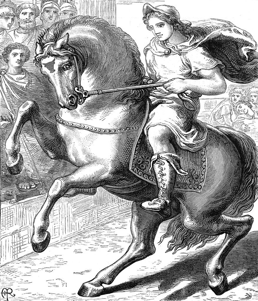 亞歷山大正在騎著他的愛馬出征