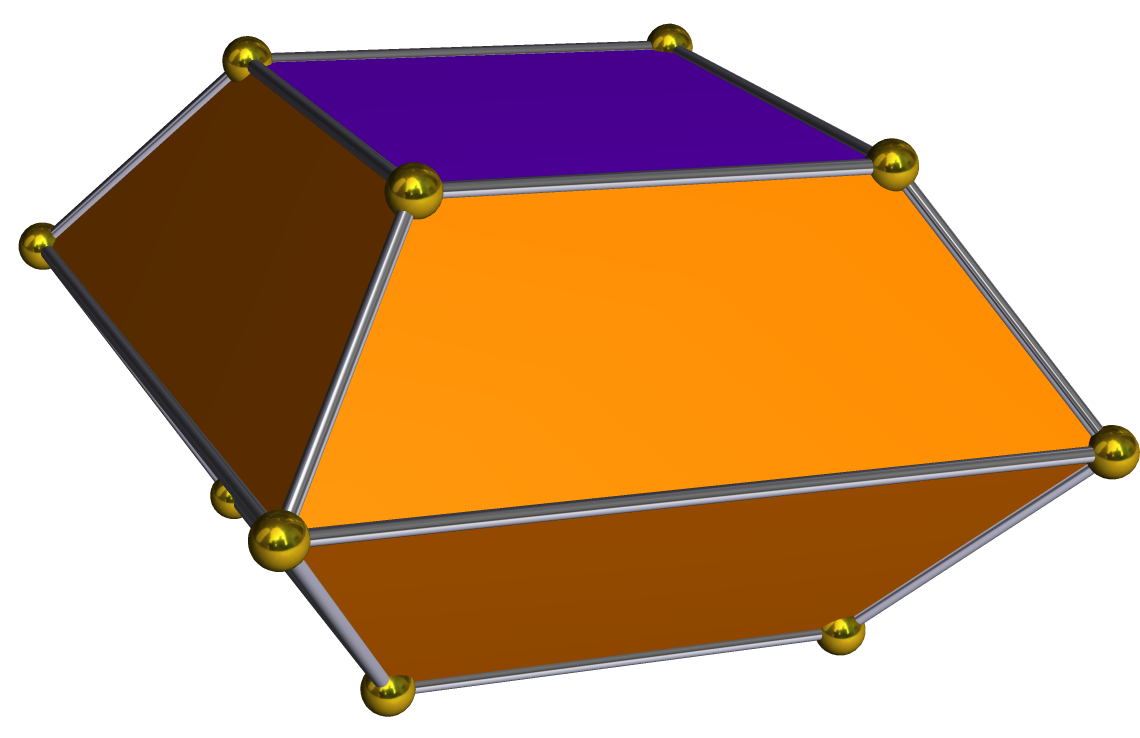 圖2.雙四角錐台:8個梯形、2正方形，對偶為雙四角錐柱