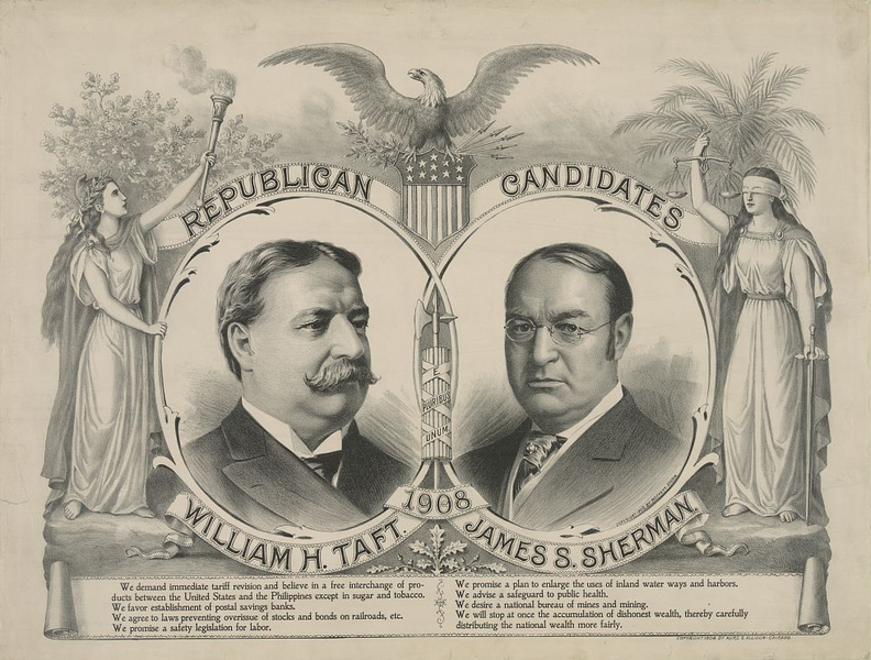 1908年共和黨競選海報（右側為舍曼）