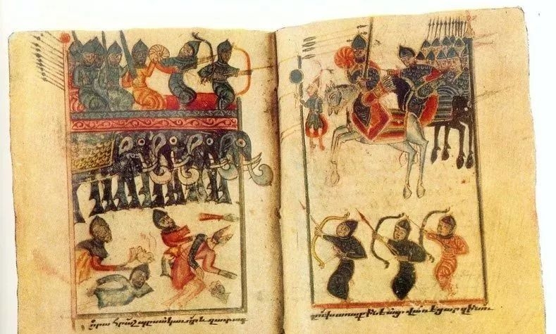 一份中世紀手稿上的 阿瓦雷爾戰役插圖