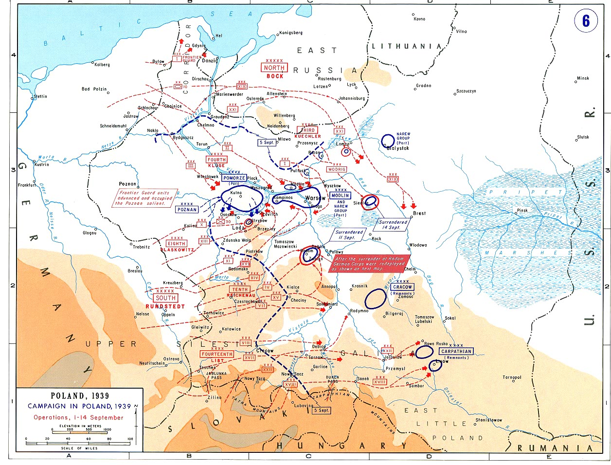 波蘭戰役中德軍的進軍路線