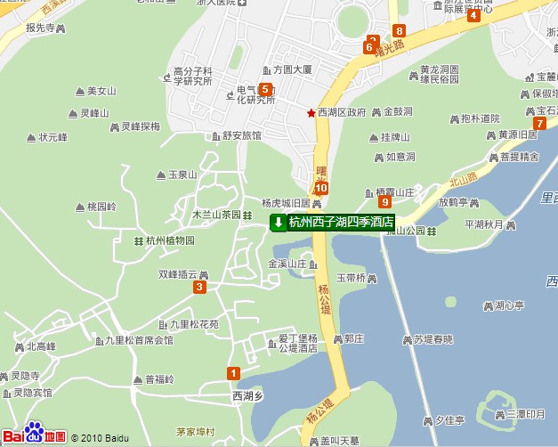 杭州西子湖四季酒店的地理位置