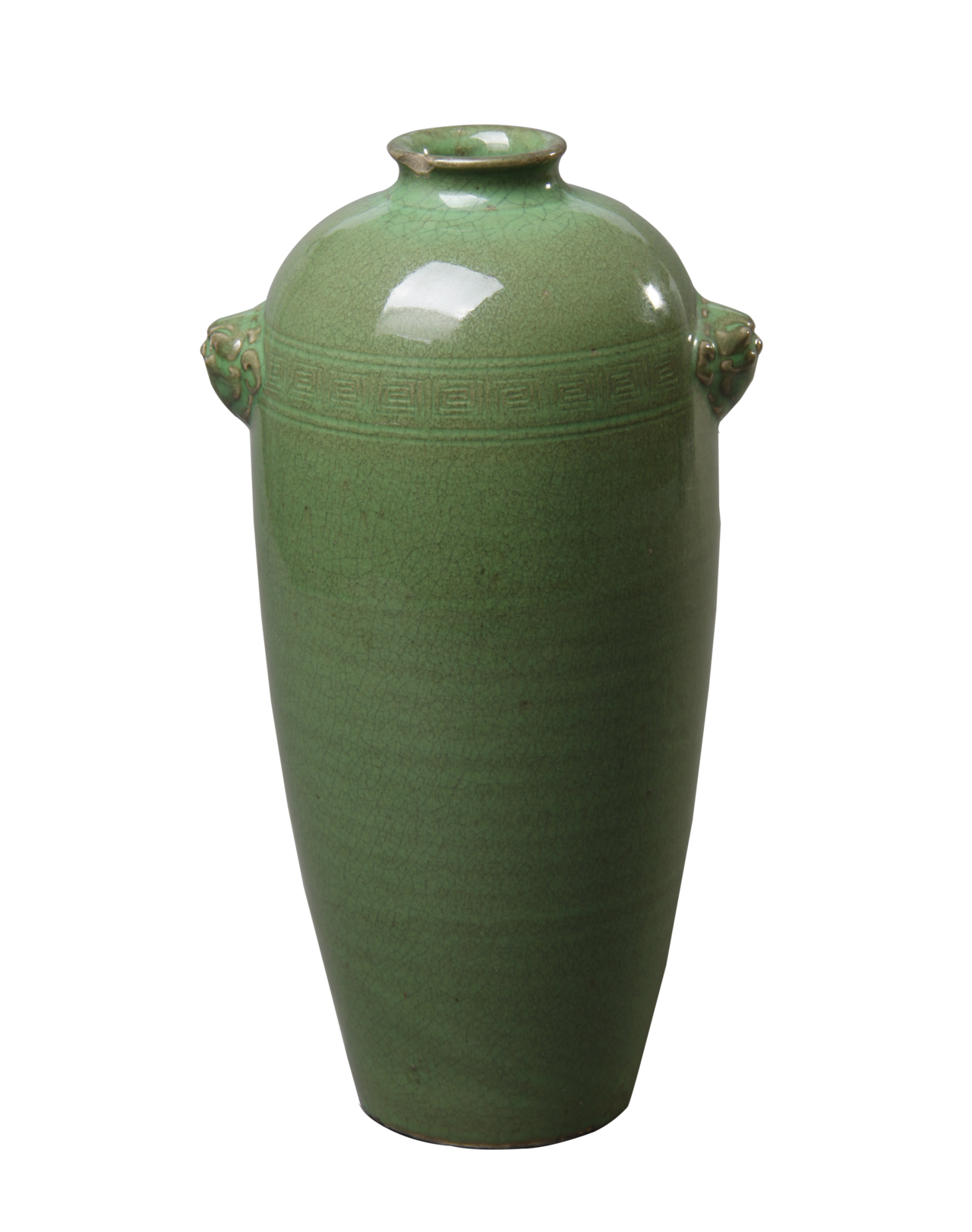 清漳州窯綠釉雙獸耳瓶