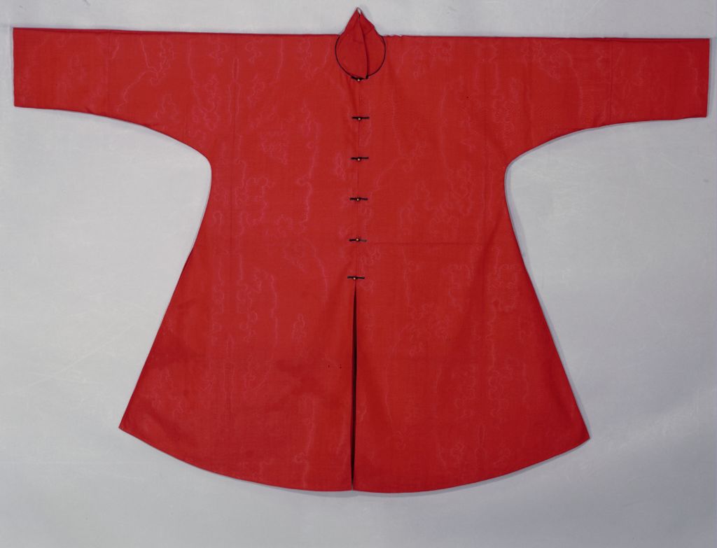 大紅水波紋羽紗單雨衣
