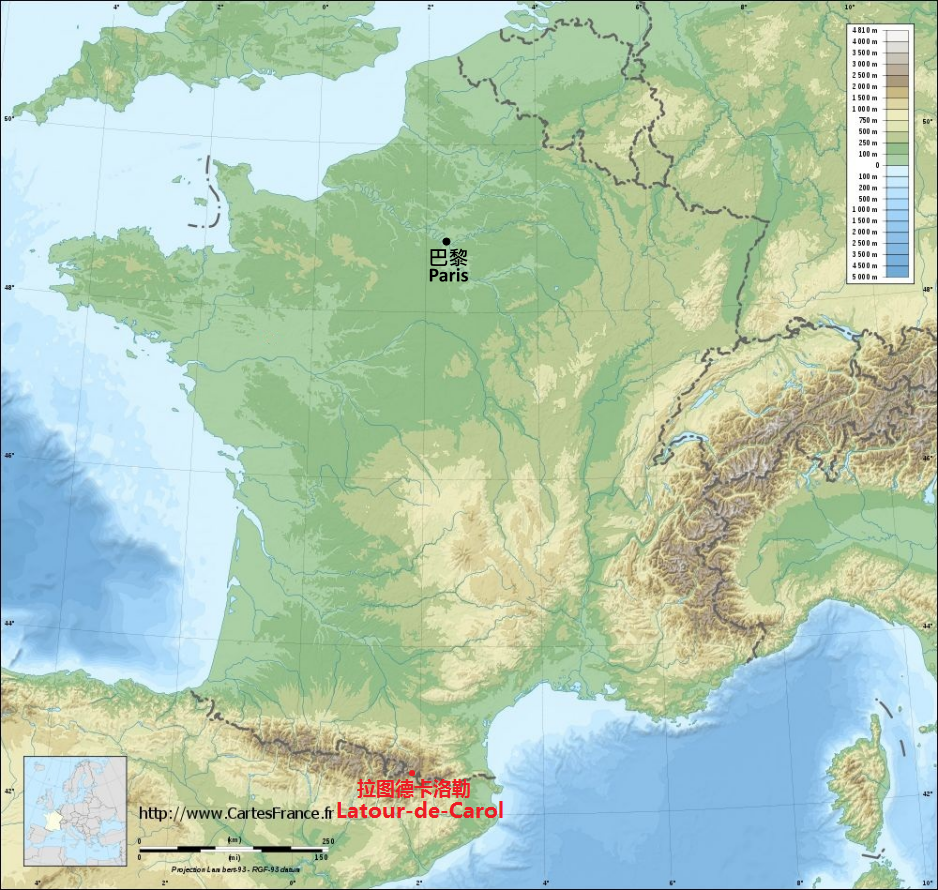 拉圖德卡洛勒在法國的位置