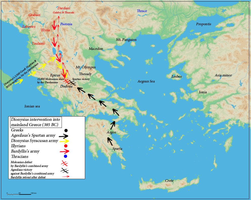 公元前385年斯巴達遠征伊皮魯斯路線