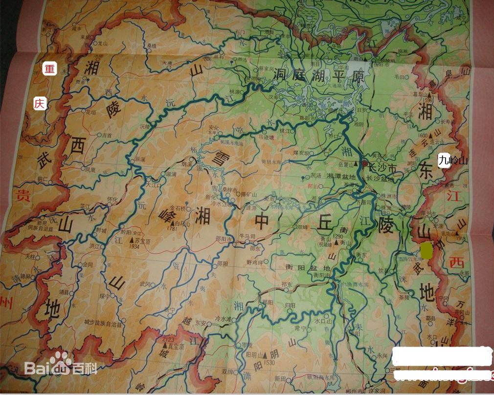 湖南地勢圖上，有衡陽盆地