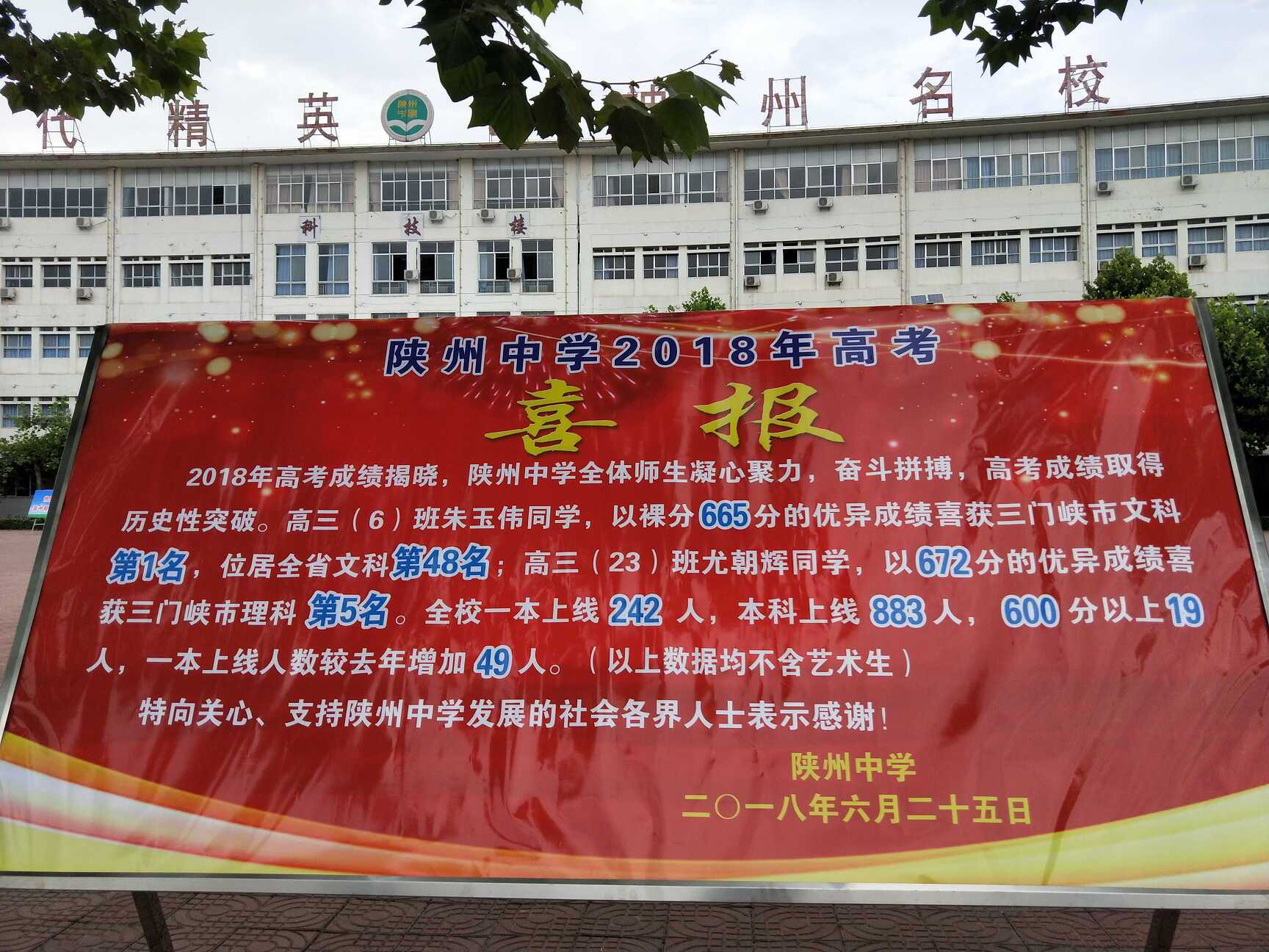 陝州中學2018年高考喜報