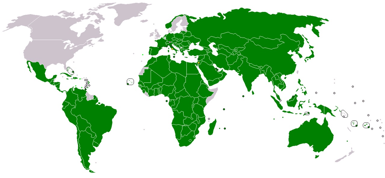 世界旅遊組織成員國分布圖