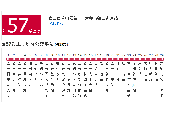 北京公交密57路 北京公交密57路