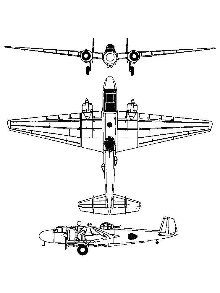 日本G3M九六式轟炸機三視線圖