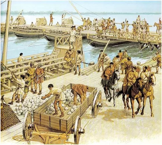 架橋渡過多瑙河的羅馬軍隊