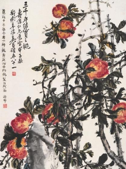 壽桃圖(吳昌碩所作水墨設色畫)