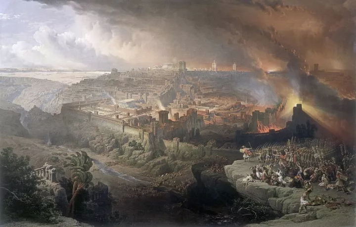 19世紀油畫上 燃燒的聖殿與耶路撒冷