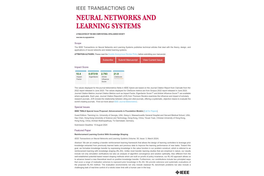 IEEE Transactions on Neural Networks and Learning Systems IEEE Transactions on Neural Networks and Learning Systems