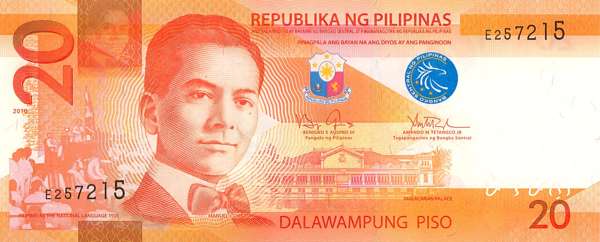 20菲律賓比索上的奎松頭像