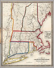 1849年新英格蘭的鐵路地圖