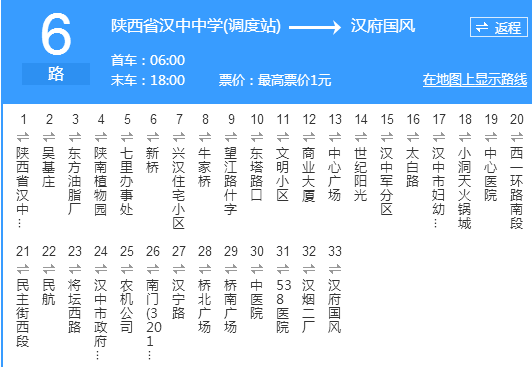 漢中公交6路 漢中公交6路