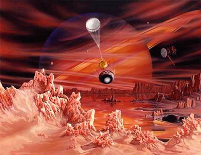 “惠更斯”向土衛六著陸的構想圖