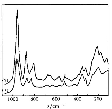 仲鎢酸鈉（1）和（NH4）(H2W12O42)·4H2O（2）Raman光譜