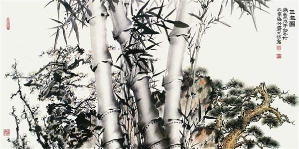 當代著名花鳥畫家張大林先生作品《三友圖》
