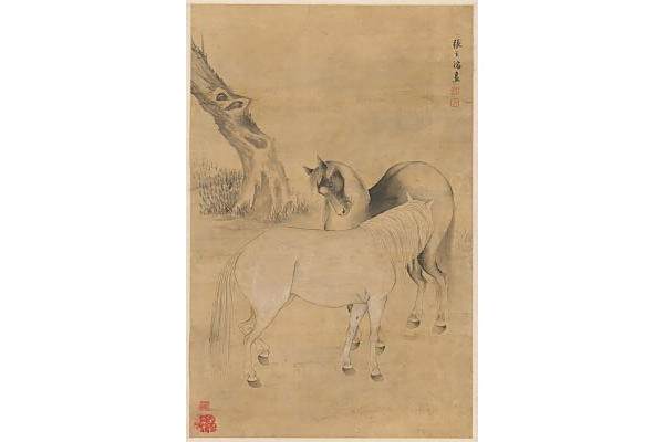 雙馬圖(清代張之溶創作的繪畫) 雙馬圖(清代張之溶創作的繪畫)