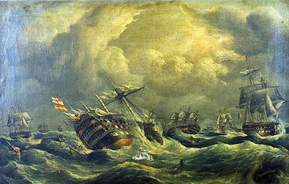 聖特立尼達號在拖航途中遭遇暴風雨