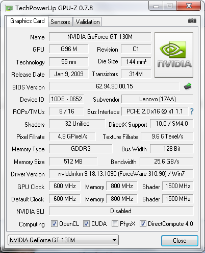 GeForce GT 130M GeForce GT 130M