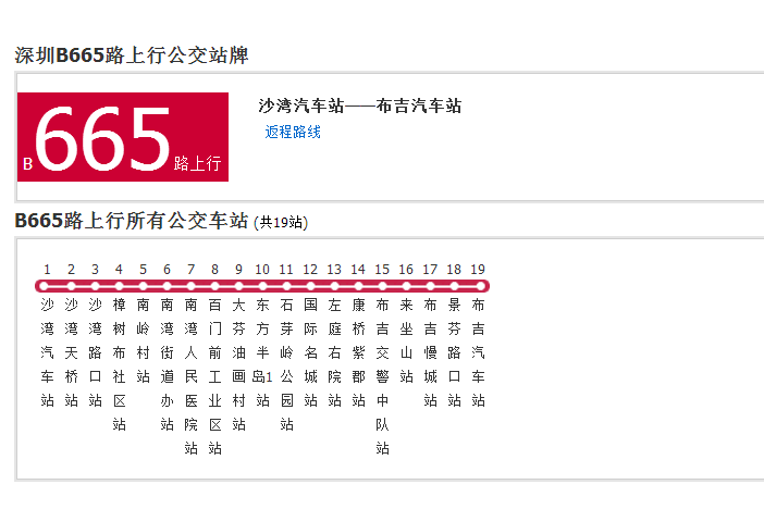 深圳公交B665路 深圳公交B665路
