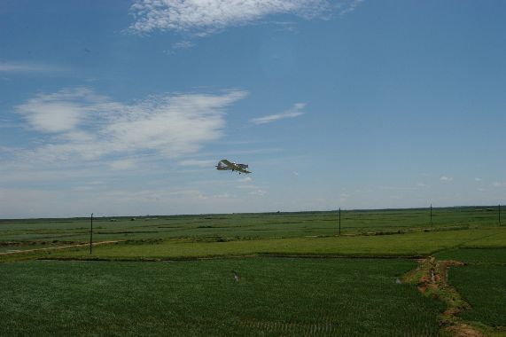 農用飛機正在噴灑農藥
