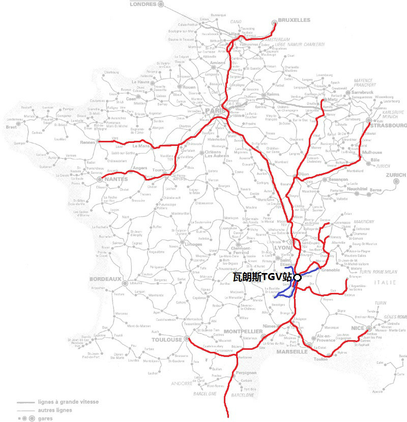 瓦朗斯TGV站所在位置及其通達範圍